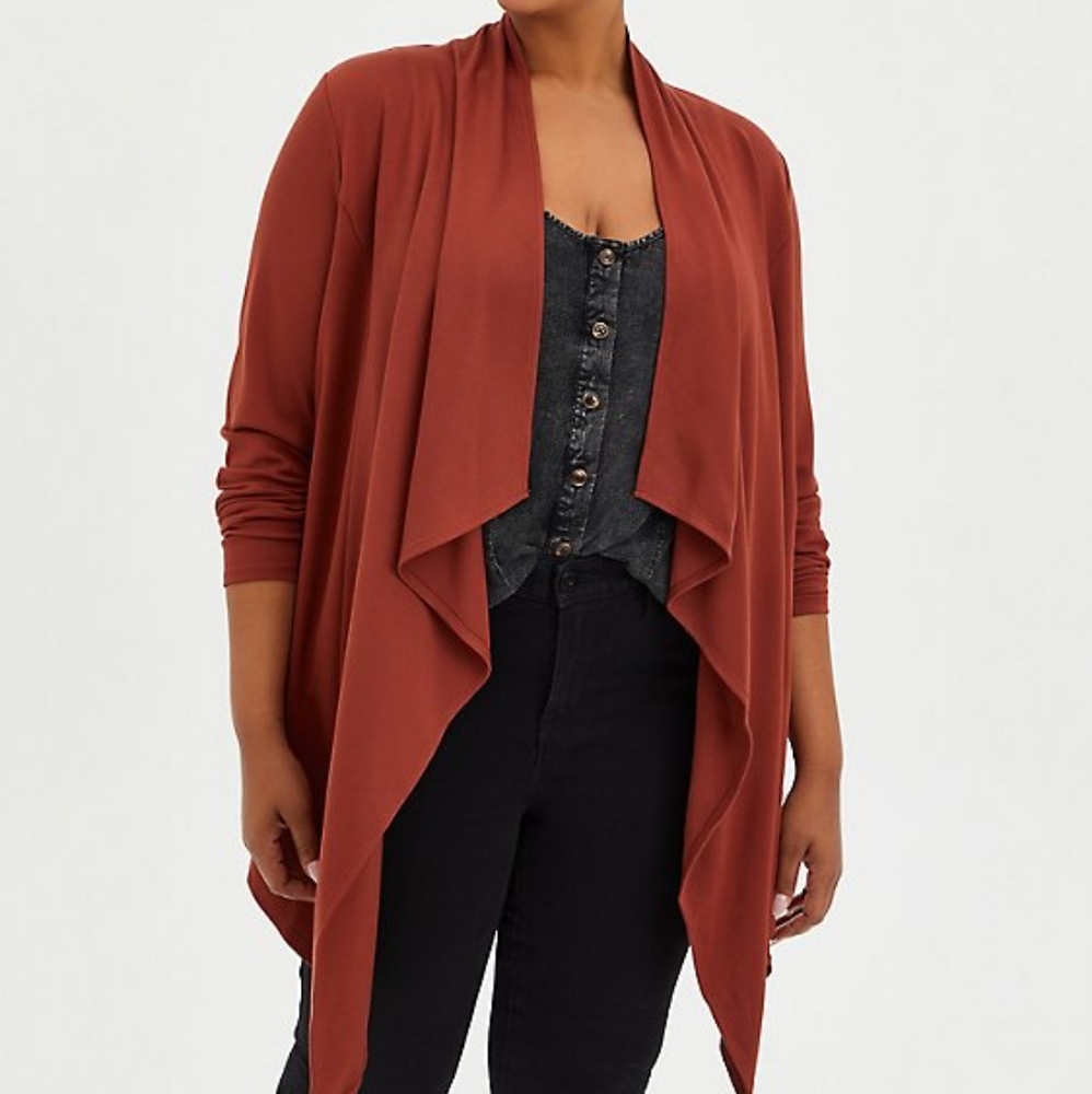 Torrid plus ponte knit open front long sleeves kimono, 3X, brown